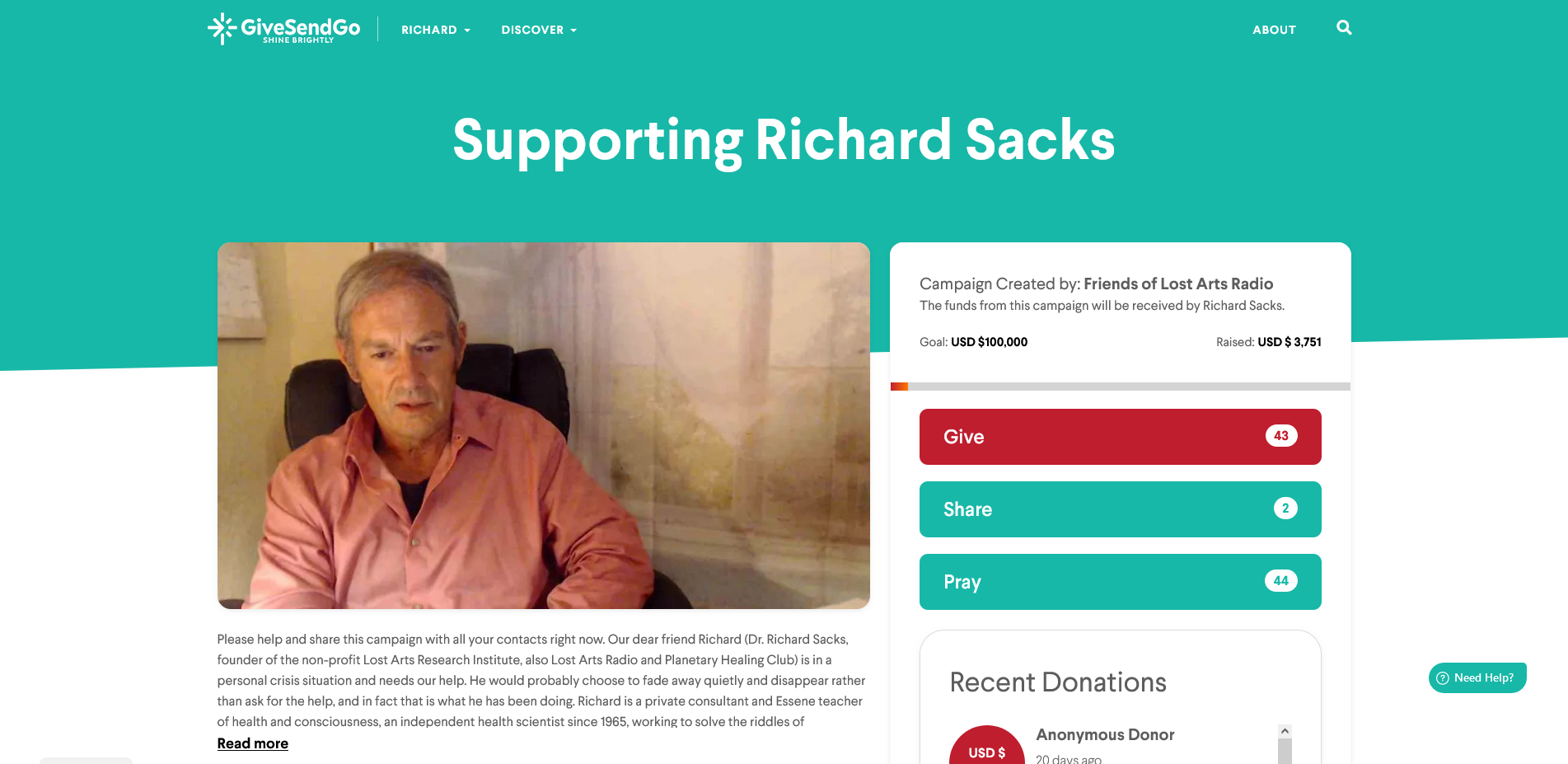 GiveSendGo for Richard Sacks